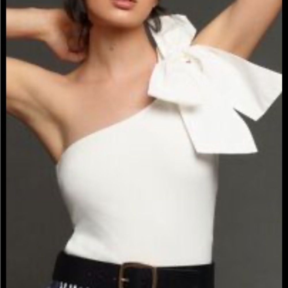 NWT Anthropologie Sunday in Brooklyn One-Shoulder Bow Tank White size X-Large